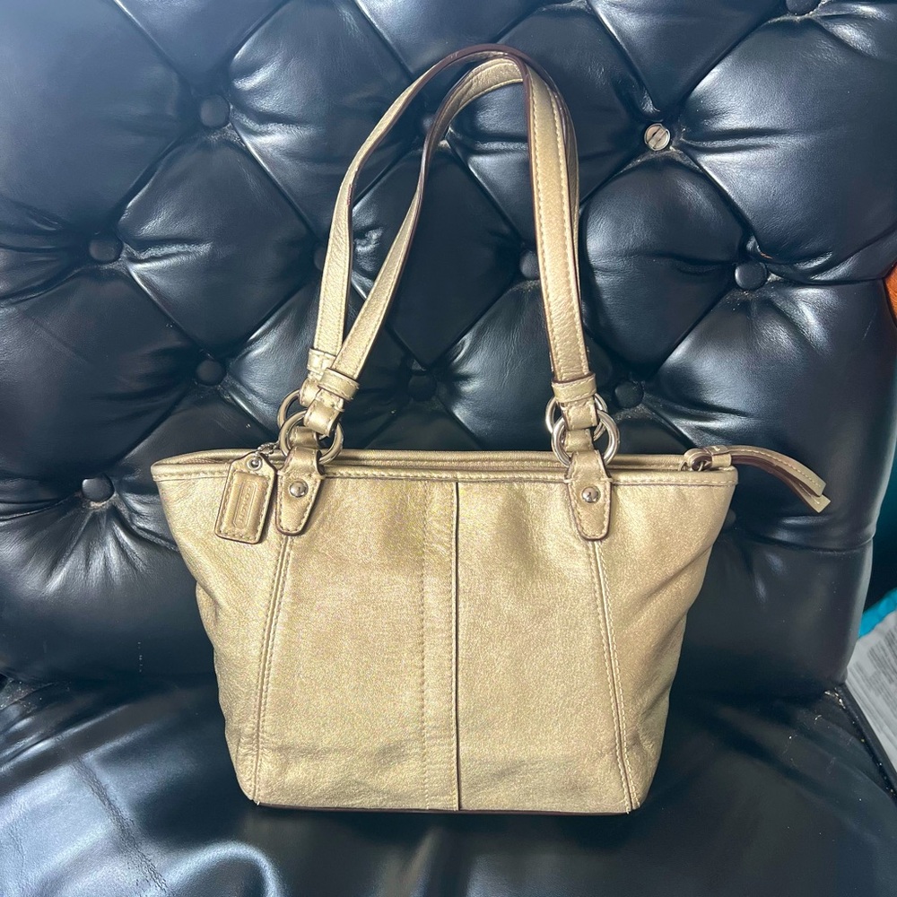 Vintage Coach Leah Metalic‎ Gold Leather Mini Tote